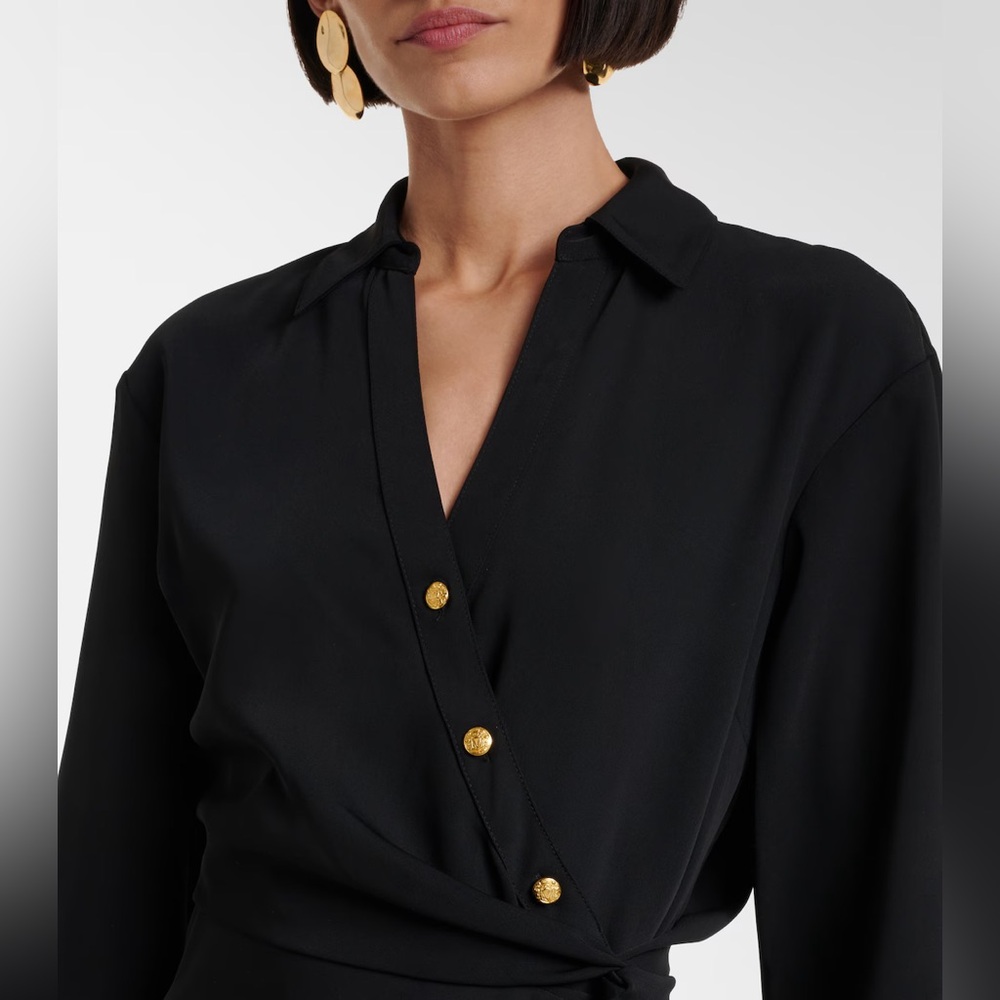 NWT Veronica Beard Black Asymmetric Button Midi-Dress Size 14 - Picture 3 of 7